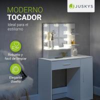 Tocador con iluminación LED, Espejo, cajón, 3 estantes y Armario - 90 x 38 x 137 cm - Blanco - Madera - tocador Mesa de Maquillaje - details 1