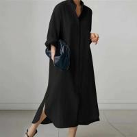 Vestido Casual para Mujer de Manga Larga Falda Irregular con Estilo Solidario y Cuello Suelto - details 4