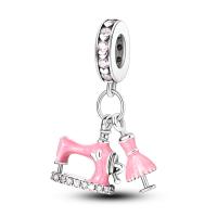 Cuentas colgantes rosas para máquina de coser, dijes de plata 925 para pulsera, collar Original, joyería fina para mujer - details 0