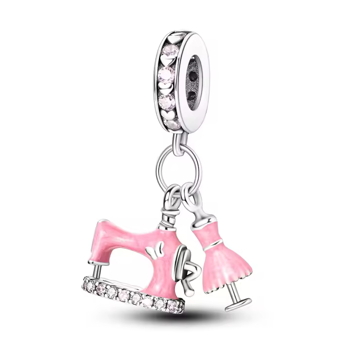 Cuentas colgantes rosas para máquina de coser, dijes de plata 925 para pulsera, collar Original, joyería fina para mujer - 1