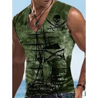 Camiseta sin mangas con cuello en V para hombre, estilo callejero, informal, para exteriores, chaleco cómodo para correr, estampado de Barco Pirata - details 0
