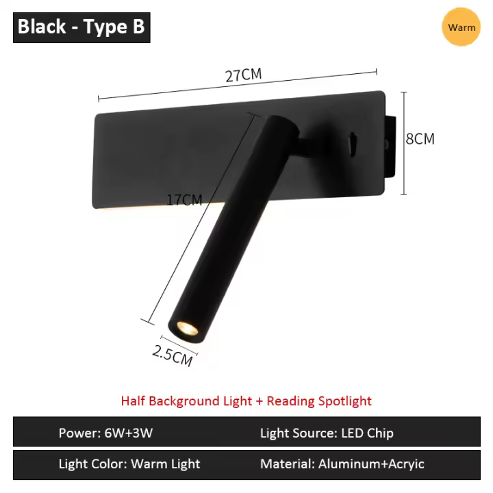 LEFANGXING Luz de Escenario LED Rectangular de 30CM Lámpara de Pared para Dormitorio con Haz de Punto Iluminación y Decoración - 1