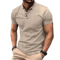 Polo de manga corta para hombre, camiseta informal de talla grande Henley con cuello, color beige, rojo, verde, 2xl - details 9