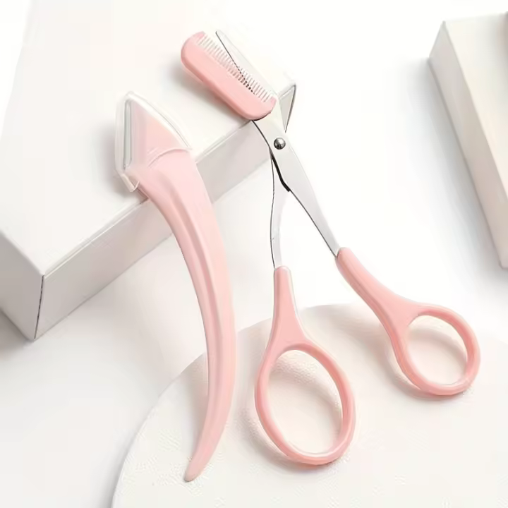 Cepillo De Cejas Profesional Para Mujer Con Tijeras De Cejas Y Cuchillo De Rostro Accesorios De Maquillaje De Acero Inoxidable - 1