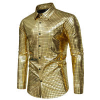 Camisa de Hombre con Estampado Cuadrado a la Moda para Primavera Manga Larga de Poliéster para Escenario Banqueta y Nightclub - details 2