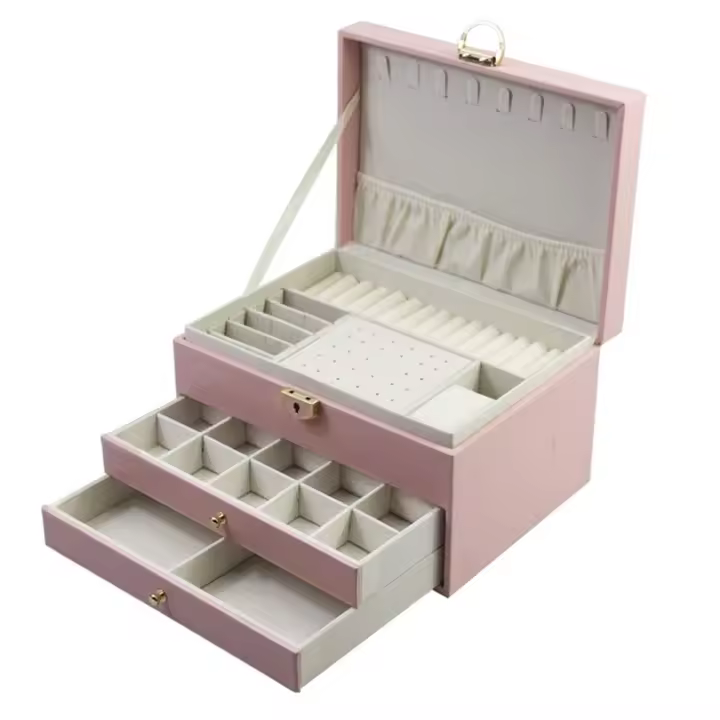 Joyero de cuero de doble capa, caja de embalaje de joyería minimalista, caja de almacenamiento portátil de alta capacidad, tipo Flip - 1