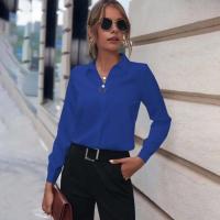 Blusa de Verano Elegante Cuello en V Blusa de Manga Larga de Color Sólido - details 0