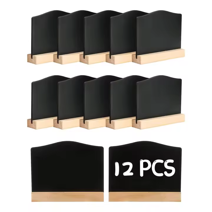 Paquete de 12 Mini carteles de pizarra, tableros de tiza para notas de cocina con soportes, tablero de mesa pequeño para mensajes de pizarra de 10x7,2 cm - 1