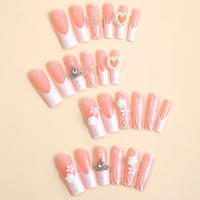 24PCS Uñas Postizas Estilo Europeo Y Americano Con Perlas Y Mariposa Para Uso Extenso En El Día DIY Kit De Manicura - details 2