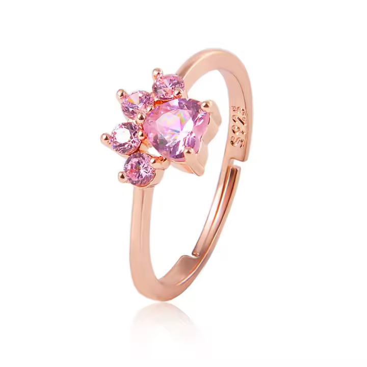 Anillos de Compromiso de Cristal de Gato Dibujos Animados para Mujer Joyería de Boda Elegante de Circonita Cúbica Rosa - 1