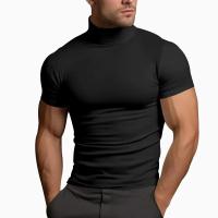 Camiseta de manga corta para hombre, Camisa ajustada de cuello alto, color sólido, moda de verano - details 0
