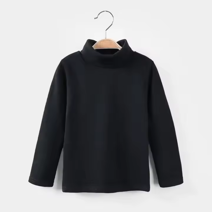 Otoño y niñas cuello alto color sólido suave, ropa de punto de invierno, suéteres básicos de manga larga, niños - 1