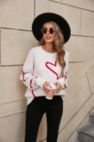 Suéteres de punto para mujer, Jersey holgado con estampado de corazón grande, cuello redondo, manga larga, estilo Harajuku coreano, blanco - details 7