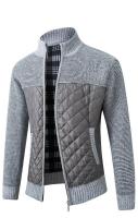 Chaqueta de otoño e invierno ajustada con cuello levantado y cremallera para hombre, chaqueta gruesa y cálida de color sólido, suéter para hombre - details 7