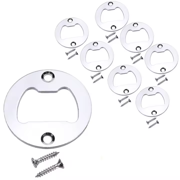 Con orificios de fresado con tornillos DIY, abridor de botellas redondo de acero inoxidable, dispositivos de inserción, herramientas de cocina, piezas de Hardware - 1