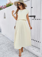 Conjunto de falda y top sin mangas de color sólido, elegante e informal para mujer, primavera verano - details 5