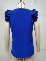 Camisa casual elegante con cuello en V para mujer, parte superior lisa con ribers de oficina, mangas de hoja de loto, verano - details 2