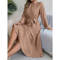 Vestido pequeño de manga larga plisado con cuello alto para mujer, ropa elegante, - details 18