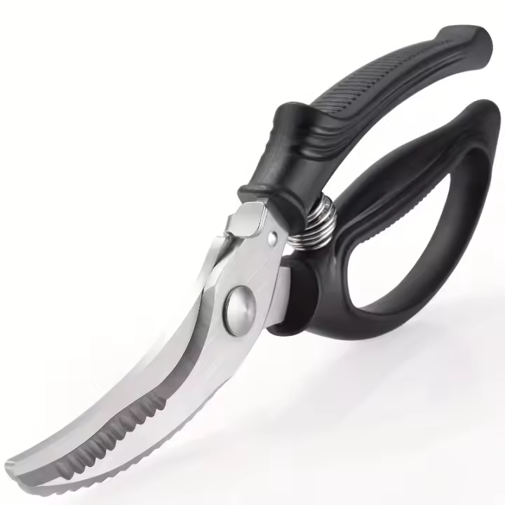Brodark Tijeras de cocina, tijeras para aves de corral de acero inoxidable, tijeras de cocina multiusos para cortar pollo, pescado, mariscos y verduras, con resorte, color negro - 1
