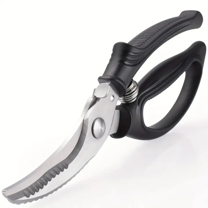 Brodark Tijeras de cocina, tijeras para aves de corral de acero inoxidable, tijeras de cocina multiusos para cortar pollo, pescado, mariscos y verduras, con resorte, color negro - 1