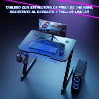 Mesa Gaming Ergonómica en Forma de Z Fibra de Carbono Portavasos y Gancho para Auriculares Negro - details 30