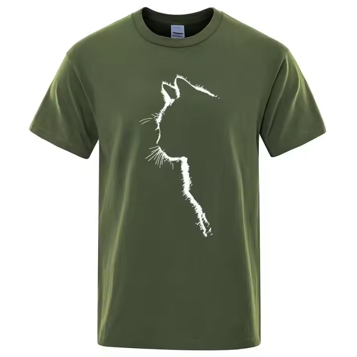 Camiseta de algodón con estampado de gato para hombre, camisa de manga corta de verano, ropa de calle hip-hop, divertida - 1