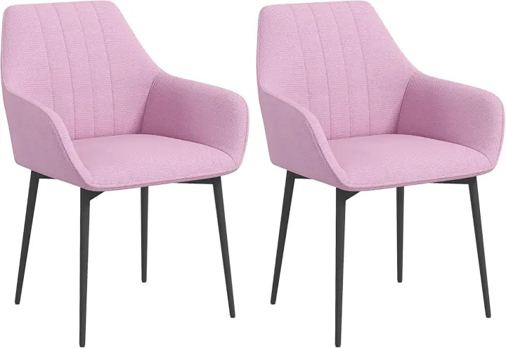 Pack de 2 Sillas de Comedor Sillas Decorativas Tapizadas en Lino Sillas de Cocina con Respaldo Reposabrazos y Patas de Metal para Salón 59,5x56,5x81 cm - 1