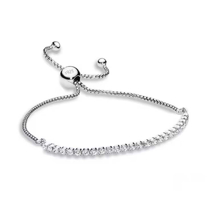 Pulsera ajustable S925 plateada y blanca, similar a la pulsera de tenis - 1