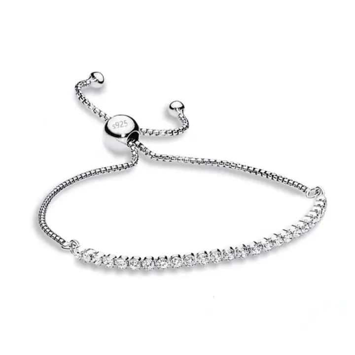 Pulsera ajustable S925 plateada y blanca, similar a la pulsera de tenis - 1
