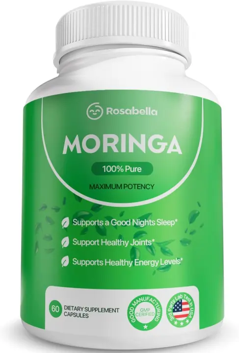 Rosabella Cápsulas de Moringa pura en polvo, energía, piel, superalimento para la salud inmune del intestino, rico en antioxidantes, vitaminas esenciales y - 1