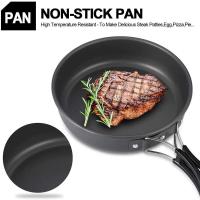 Juego de utensilios de cocina para acampar, villa portátil antiadherente de aluminio para exteriores, tetera, olla, sartén de fondo plano, senderismo, barbacoa y - details 3
