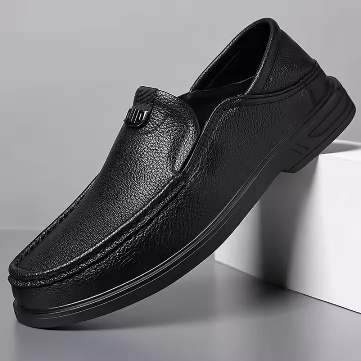Nuevos zapatos de los hombres de piel de oveja zapatos de cuero de los hombres de un pedal zapatos casuales de los hombres de cuero genuino de mediana edad papá masculino de suela suave zapatos individuales - 1