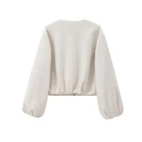 Chaqueta Bomber Suave de Moda para Mujer Otoño-Invierno 2024 Cuello Redondo Retro Manga Larga Chaqueta Elástica con Cremallera - details 4
