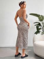 Vestido de otoño sin tirantes de leopardo, falda larga abierta para mujer, corte curvo, tendencia de moda internacional - details 13