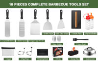 Juego de Accesorios para Parrilla de 17 Piezas Juego de Espátulas para Parrilla Plana con Espátulas Ampliadas Cubierta de Bastido, Parrilla BBQ - details 5