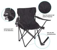 Set de 2 Sillas acampada plegable portátil sillas pesca camping playa con reposabrazos y bolsa de transportesenderismo trekking comodo - details 1