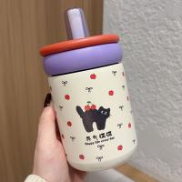 Botella de agua térmica duradera de 500ML con asa, taza de vacío de acero inoxidable 316, tapa de gato de dibujos animados, taza de té de paja para niños y niñas - details 2