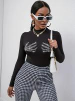 La nueva camiseta acanalada del punto, camiseta caliente del diamante del cráneo de la moda remata para las mujeres - details 3