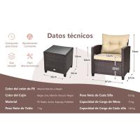 Conjunto de Muebles de Jardín, 3 Piezas de Ratán para Exterior, 2 Sillones con Cojines y 1 Mesa