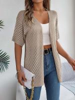 Cárdigans de punto de manga corta de color sólido casual para mujer - details 24