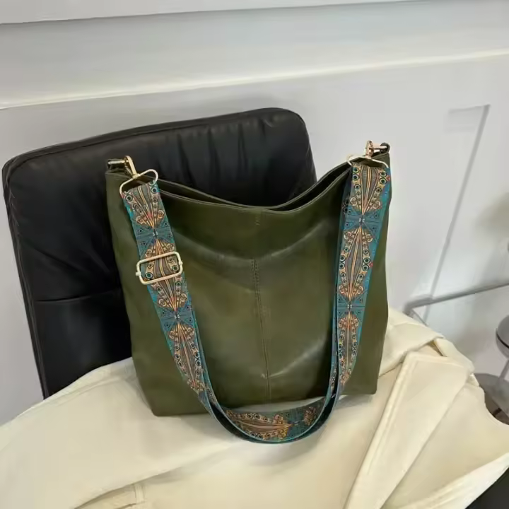 Bolso bandolera Vintage de piel sintética de Color sólido para mujer, bandolera tipo cubo con correa ancha Simple de alta capacidad para ir al trabajo - 1