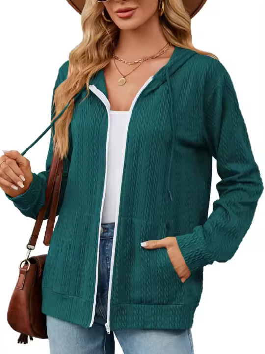 Sudadera con Capucha para Mujer Manga Larga, Bolsillo, Moda Primavera-Otoño, Tendencia 2025 - 1