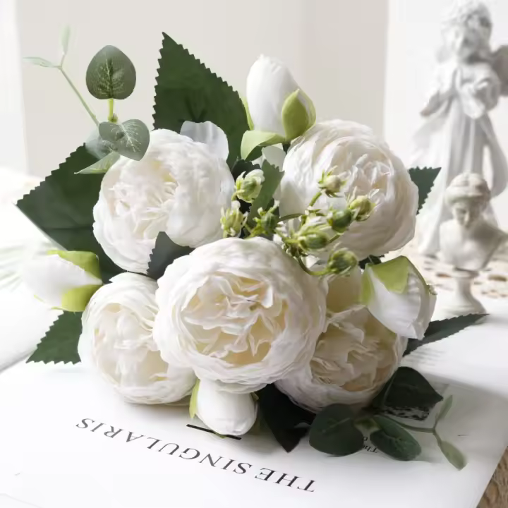 Flores de peonía rosa de seda de 30CM, ramo de Flores artificiales de peonía de 5 cabezas, decoración de mesa, regalos, Flores de simulación - 1