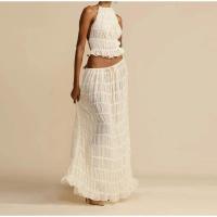 Conjunto de Top corto plisado y falda larga para mujer, traje de 2 piezas con cuello Halter sin mangas y Espalda descubierta - details 6