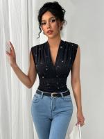 Nuevo Top Sin Mangas Brillante con Escote en V para Mujer, Top Sin Mangas Adornado con Lentejuelas - details 1