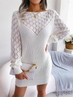 Vestido de punto de manga larga para mujer, suéter corto de punto acanalado, Color sólido, informal, de moda, invierno - details 6