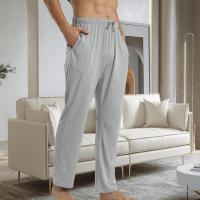 Pantalones De Pijama Para Hombres Color Sólido Tejidos Con Bolsillos Pantalones De Lounge Homewear Bottoms De Poliéster Y Spandex - details 1