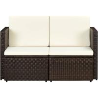 vidXL Sofá Jardín 2 Plazas Ratán Sintético Marrón Crema Sillón Exterior Patio - details 2