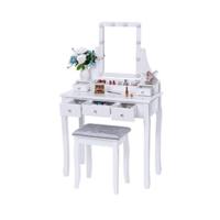 Tocador con Espejo Plegable Blanco y 10 Bombillas LED Mesa con 5 cajones 2 separadores para Manualidades Taburete Acolchado Organizador móvil BDT05W - details 13