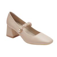Zapatos Mary Jane elegantes para mujer, tacón medio de bloque grueso, zapatos Mary Jane de Punta cerrada, zapatos de vestir para fiesta de boda informales - details 0